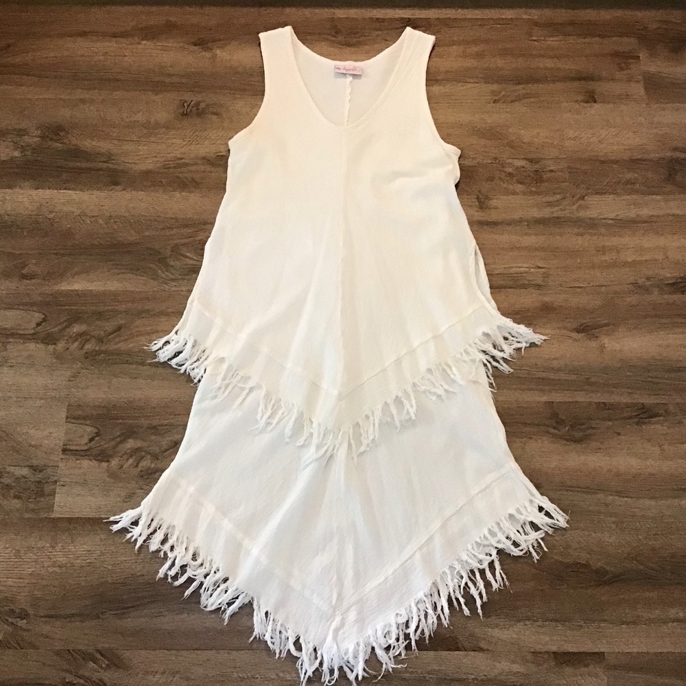 Vtg Jennifer McNeill Dress Size S Natural White Textured 100% Cotton Fringe Boho - Picture 1 of 9